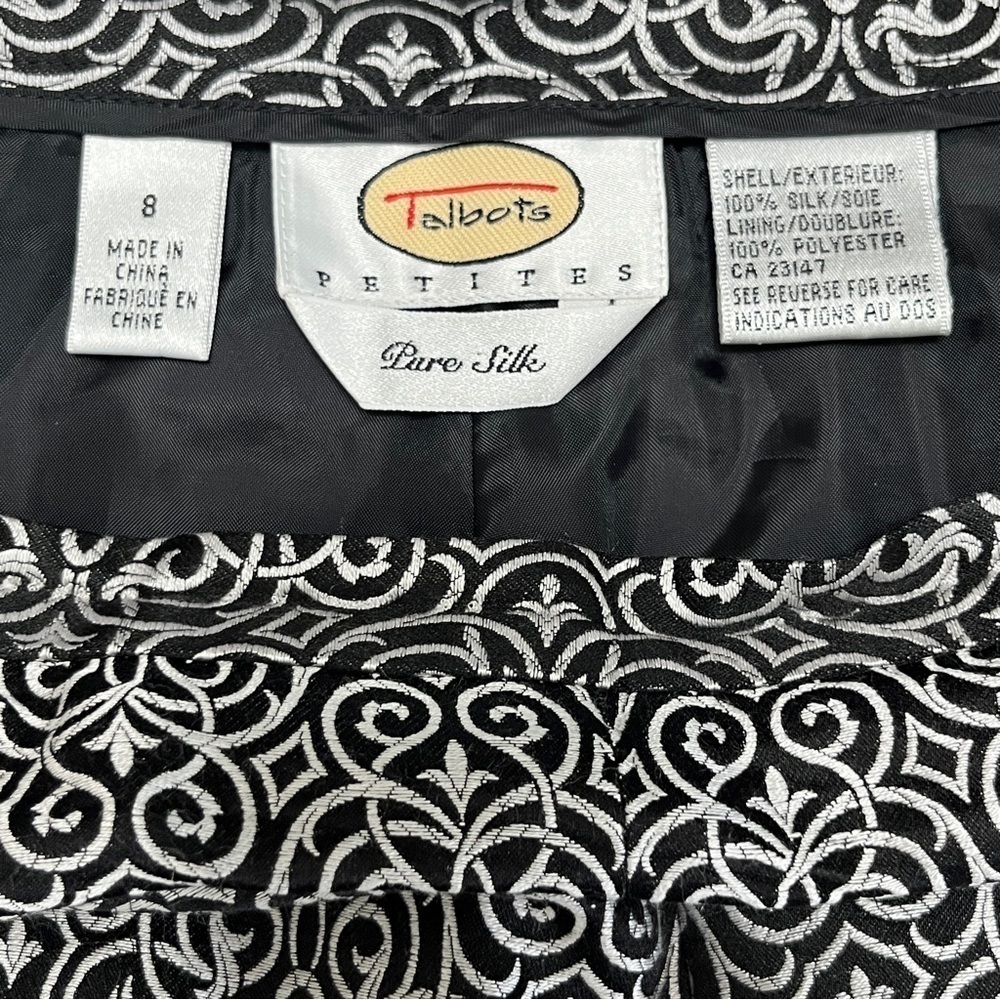 Talbots Petites 100% Pure Silk Black Print Ankle Pants Size 8 Petite - Picture 11 of 14